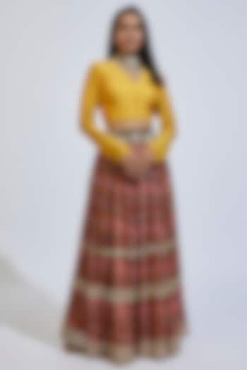 Brown Chiffon Printed Skirt Set by Anand Kabra