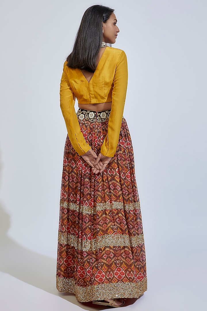 Brown Chiffon Printed Skirt Set by Anand Kabra at Pernia's Pop Up Shop