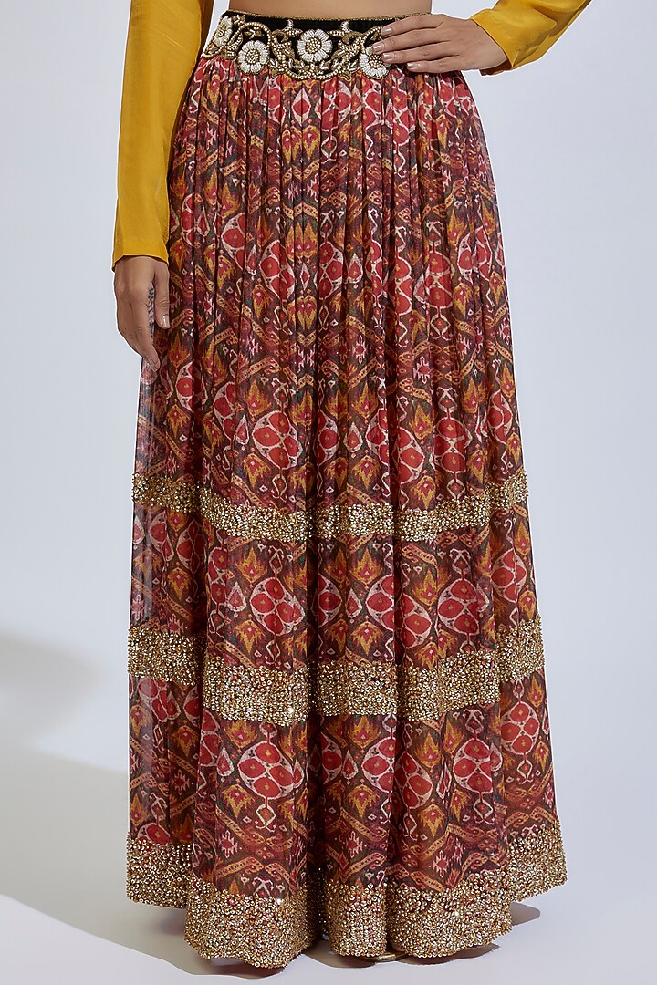 Brown Chiffon Printed Skirt Set by Anand Kabra at Pernia's Pop Up Shop