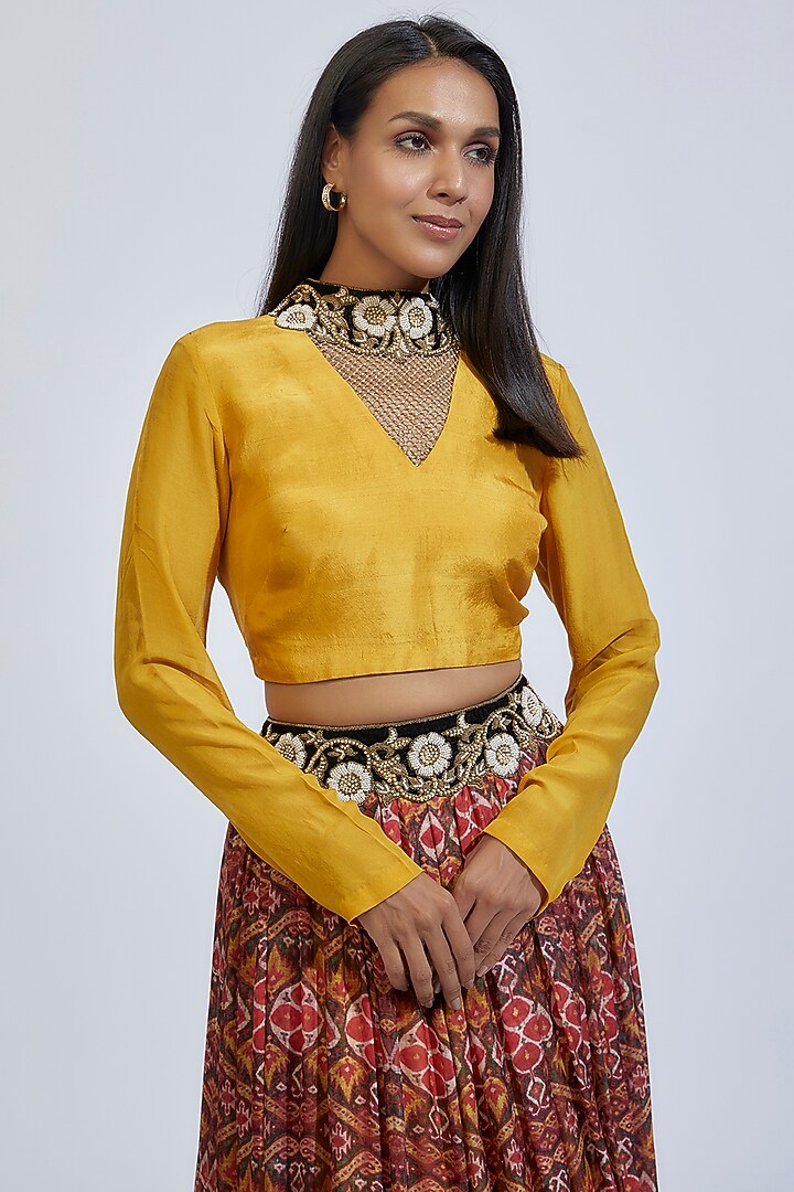 Brown Chiffon Printed Skirt Set by Anand Kabra at Pernia's Pop Up Shop