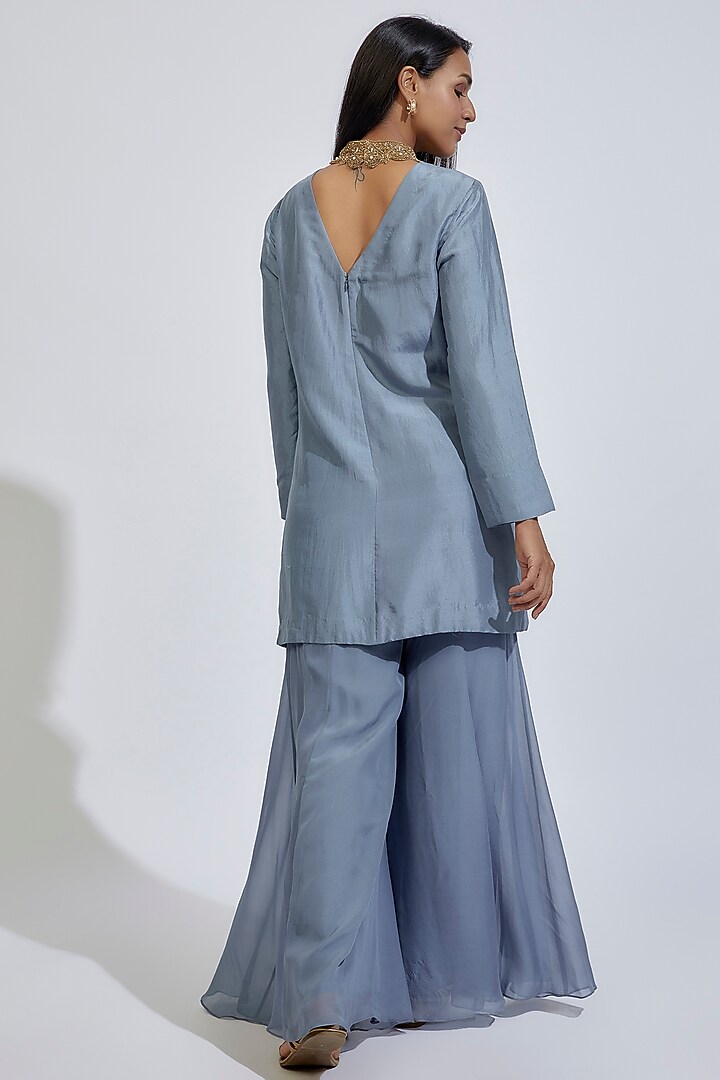 Bluish Grey Dupion Silk Kurta Set by Anand Kabra at Pernia's Pop Up Shop
