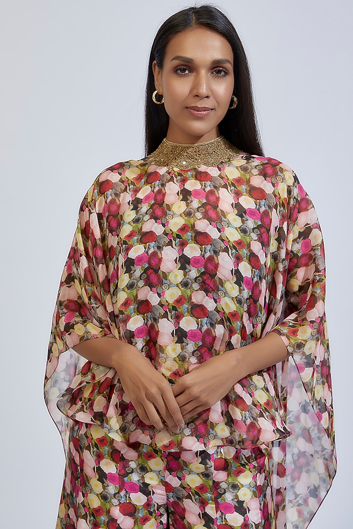 Multi-Colored Chiffon Printed Cape Set by Anand Kabra at Pernia's Pop Up Shop