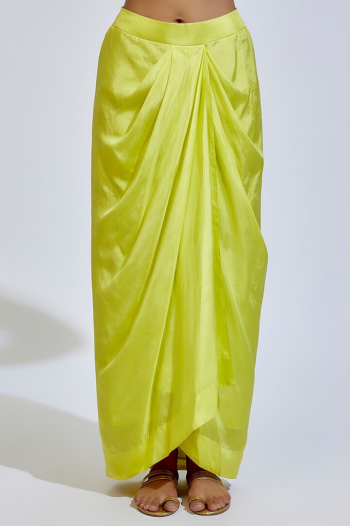 Lime Green Flat Chiffon Embroidered Cape Set by Anand Kabra at Pernia's Pop Up Shop