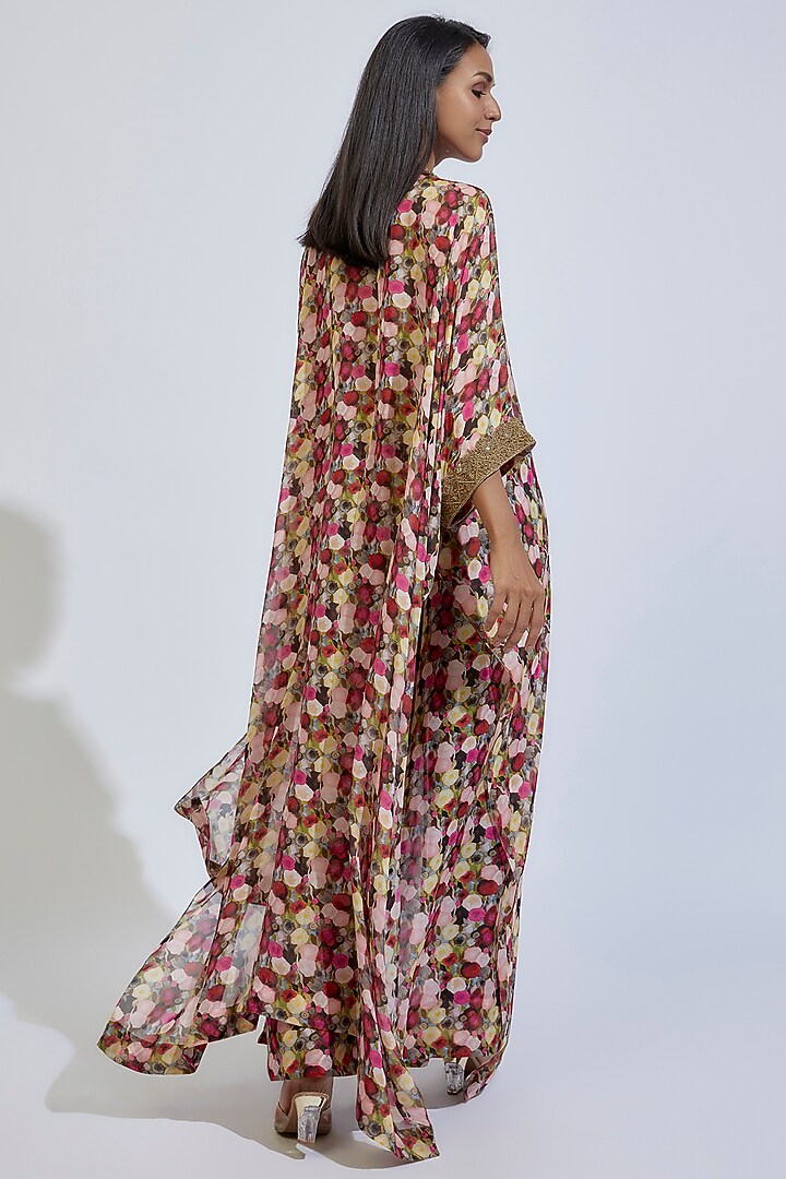 Multi-Colored Chiffon Printed Cape Set by Anand Kabra at Pernia's Pop Up Shop