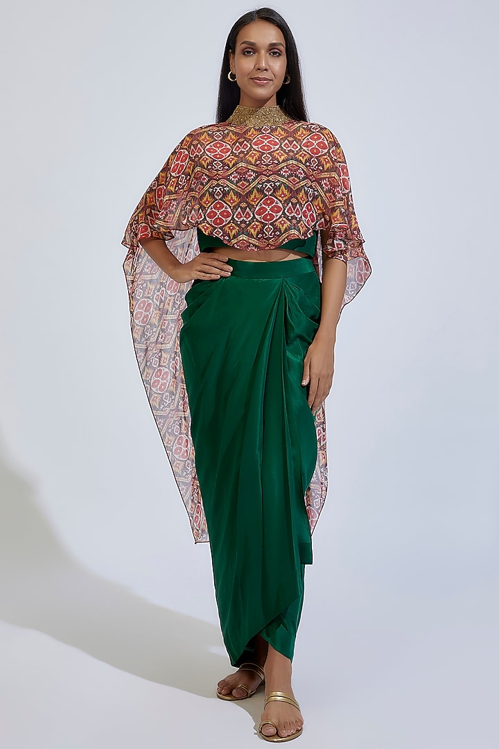 Emerald Green Dupion Skirt Set by Anand Kabra