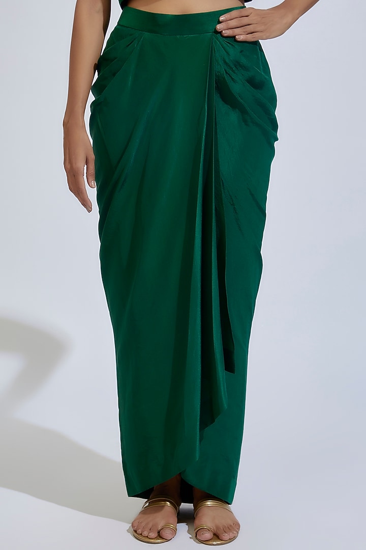 Emerald Green Dupion Skirt Set by Anand Kabra at Pernia's Pop Up Shop