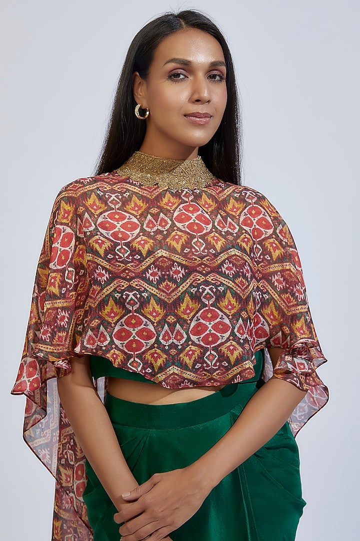 Emerald Green Dupion Skirt Set by Anand Kabra at Pernia's Pop Up Shop