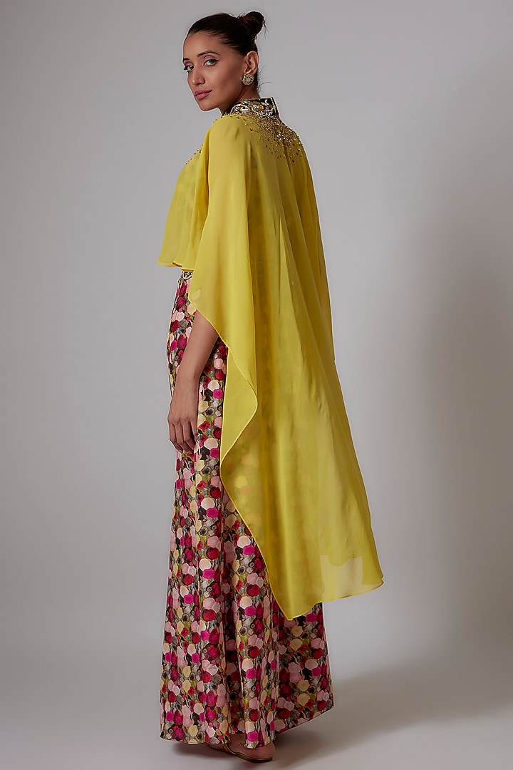 Lime Green Georgette Embroidered Cape Set by Anand Kabra at Pernia's Pop Up Shop