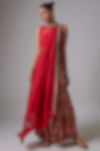 Red Habutai Silk Printed Pant Set by Anand Kabra at Pernia's Pop Up Shop