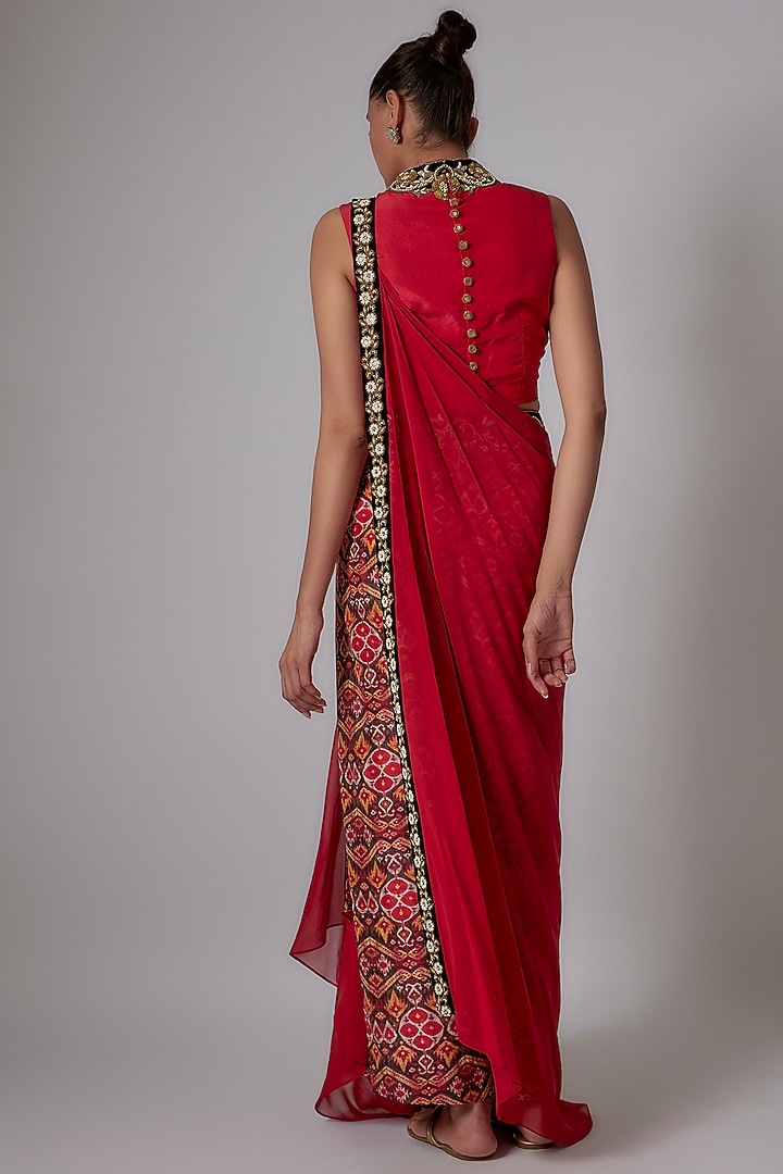 Red Habutai Silk Printed Pant Set by Anand Kabra at Pernia's Pop Up Shop