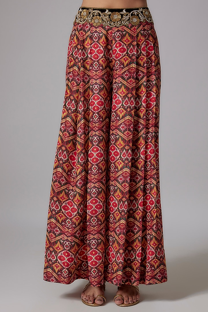 Red Habutai Silk Printed Pant Set by Anand Kabra at Pernia's Pop Up Shop