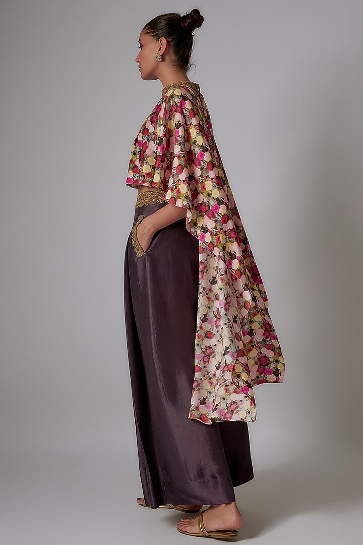 Multi-Colored Habutai Silk Printed Cape Set by Anand Kabra at Pernia's Pop Up Shop