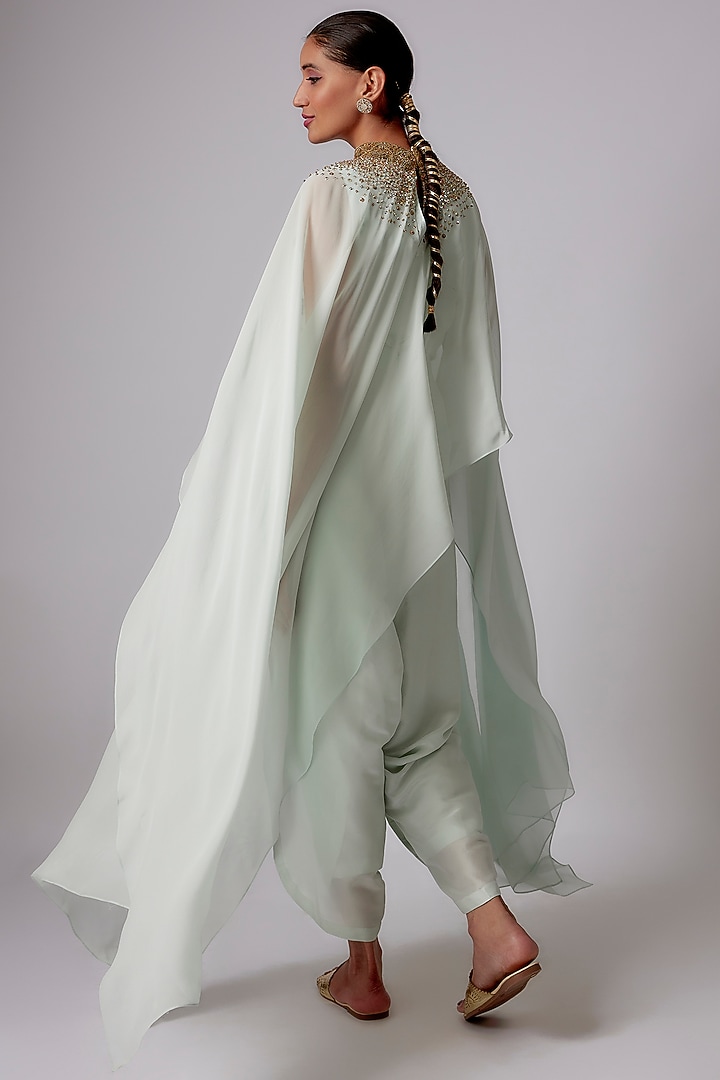 Light Blue Georgette Embroidered Cape Set by Anand Kabra at Pernia's Pop Up Shop