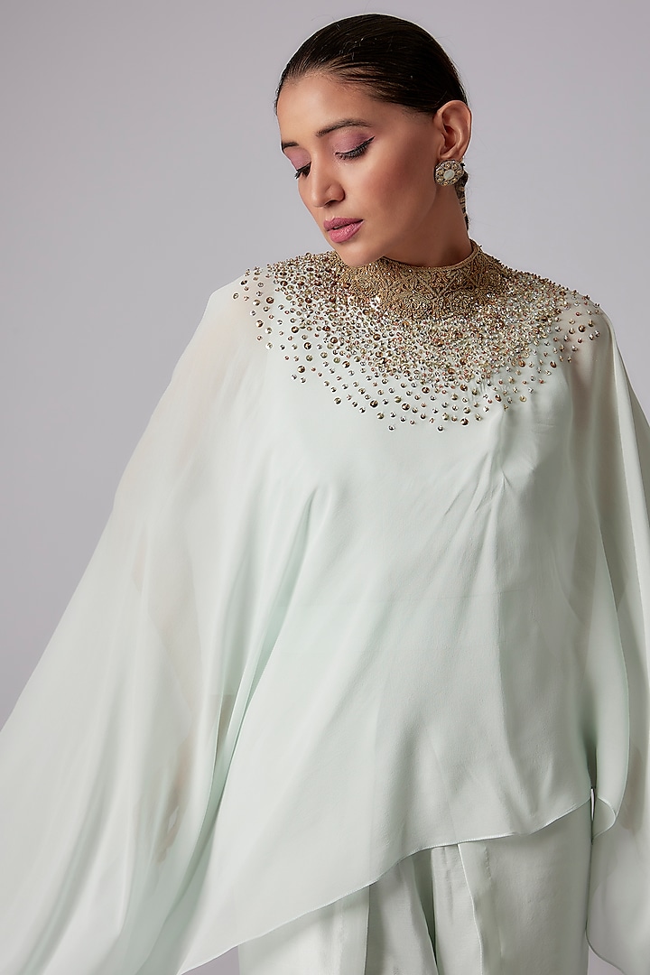 Light Blue Georgette Embroidered Cape Set by Anand Kabra at Pernia's Pop Up Shop