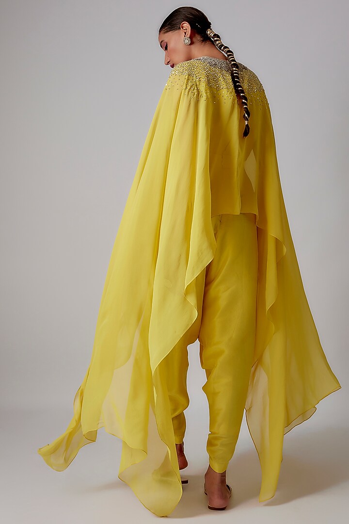 Lime Green Georgette Embroidered Cape Set by Anand Kabra at Pernia's Pop Up Shop