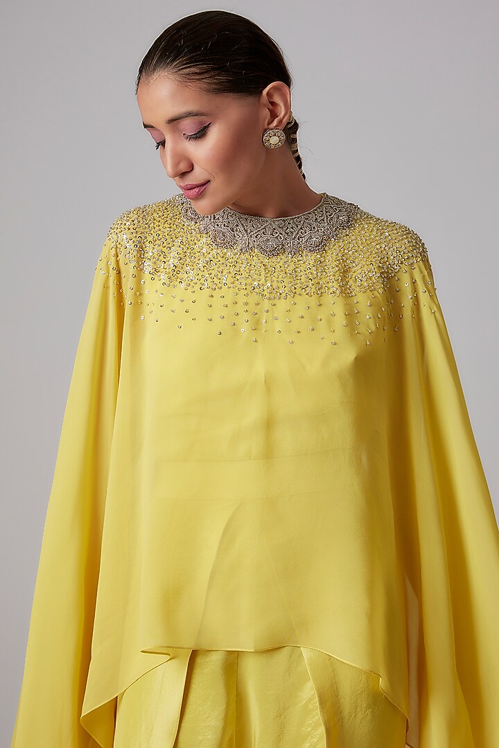 Lime Green Georgette Embroidered Cape Set by Anand Kabra at Pernia's Pop Up Shop
