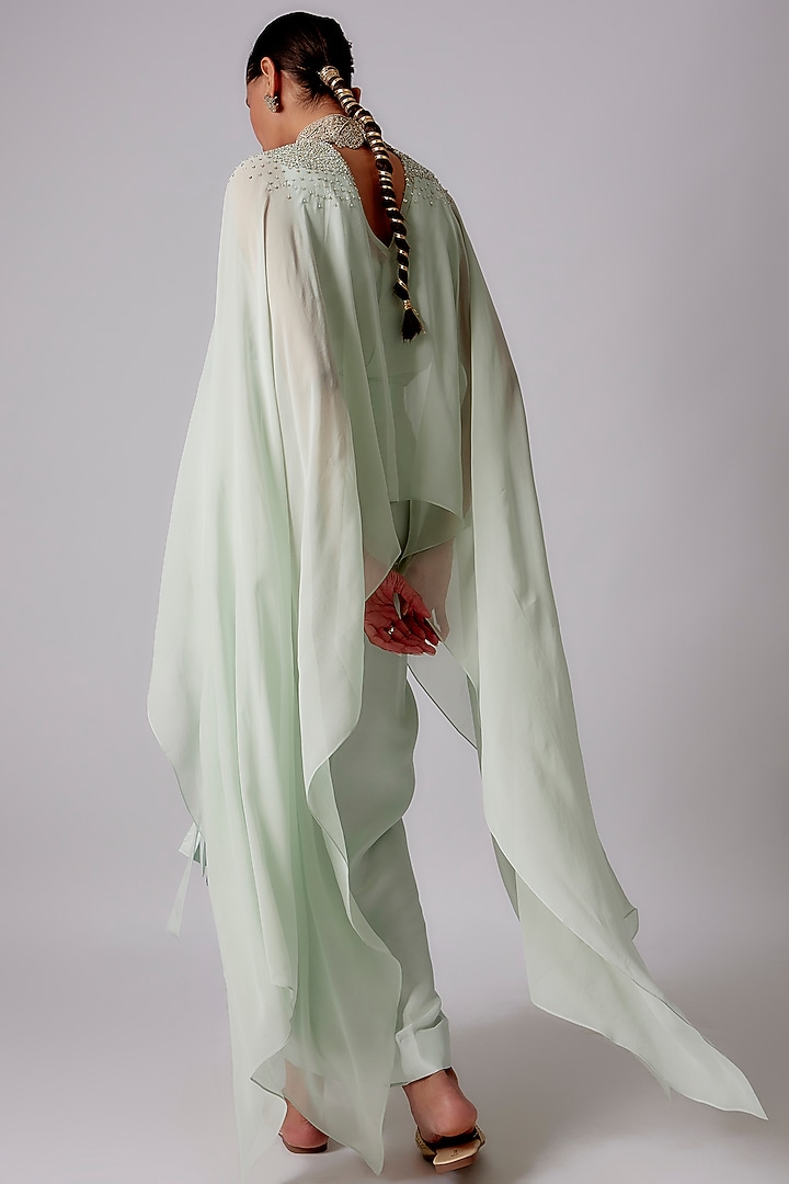 Light Blue Georgette Embroidered Cape Set by Anand Kabra at Pernia's Pop Up Shop