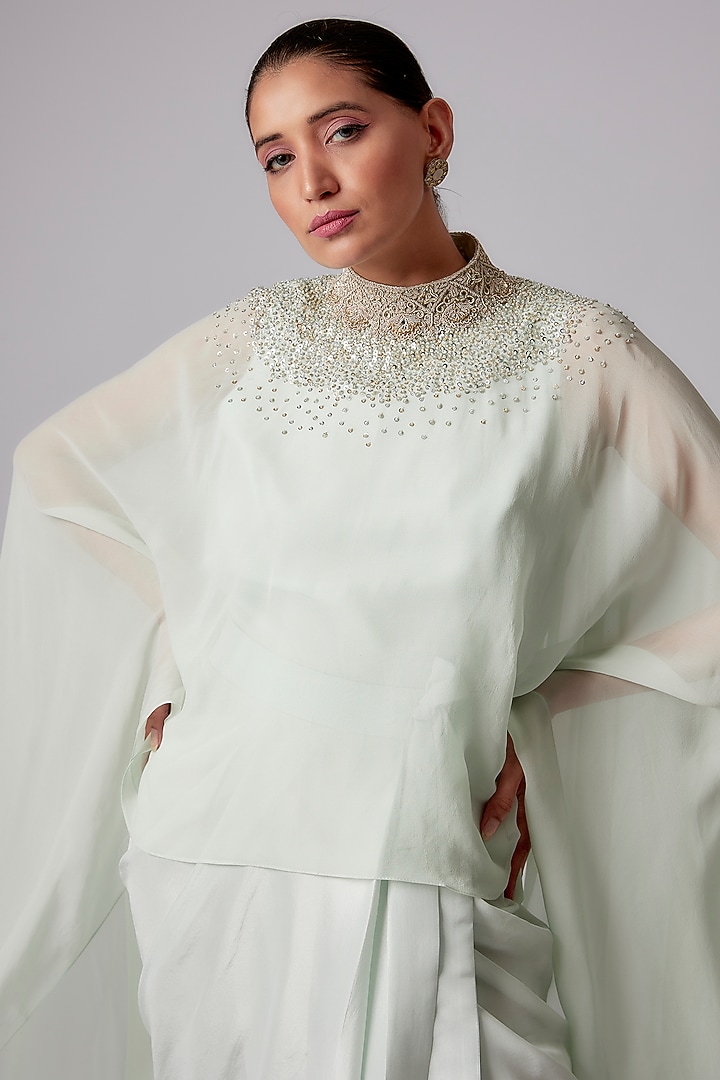 Light Blue Georgette Embroidered Cape Set by Anand Kabra at Pernia's Pop Up Shop