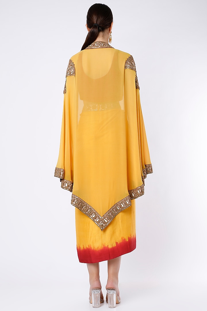 Mustard Yellow Embroidered Cape Set by Anand Kabra at Pernia's Pop Up Shop