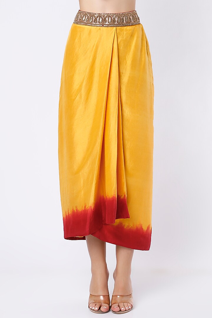 Mustard Yellow Embroidered Cape Set by Anand Kabra at Pernia's Pop Up Shop