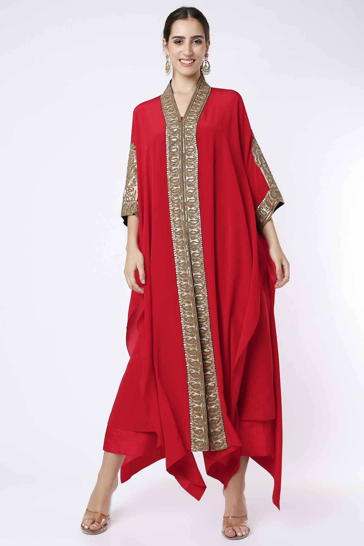 Red Zardosi Embroidered Kaftan Set by Anand Kabra at Pernia's Pop Up Shop