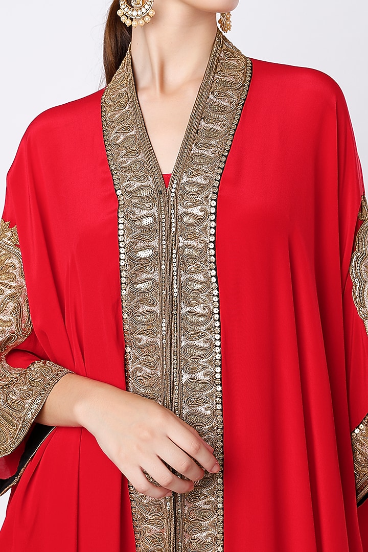 Red Zardosi Embroidered Kaftan Set by Anand Kabra at Pernia's Pop Up Shop