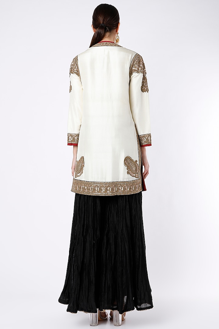 Ivory & Black Chanderi Silk Wedding Sharara Set by Anand Kabra at Pernia's Pop Up Shop