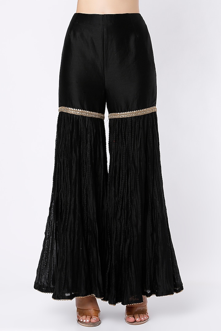 Ivory & Black Chanderi Silk Wedding Sharara Set by Anand Kabra at Pernia's Pop Up Shop