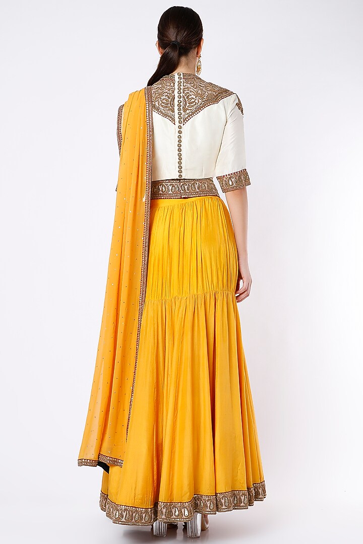 Mustard Zardosi Embroidered Wedding Lehenga Set by Anand Kabra at Pernia's Pop Up Shop