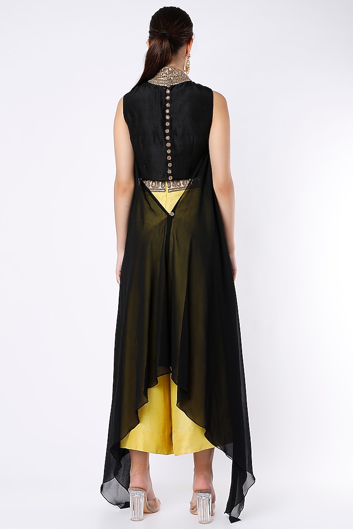 Black & Lemon Yellow Embroidered Pant Set by Anand Kabra at Pernia's Pop Up Shop