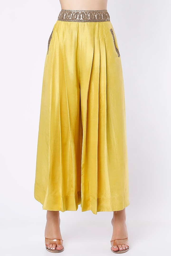 Black & Lemon Yellow Embroidered Pant Set by Anand Kabra at Pernia's Pop Up Shop