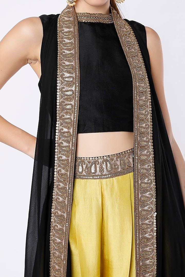 Black & Lemon Yellow Embroidered Pant Set by Anand Kabra at Pernia's Pop Up Shop
