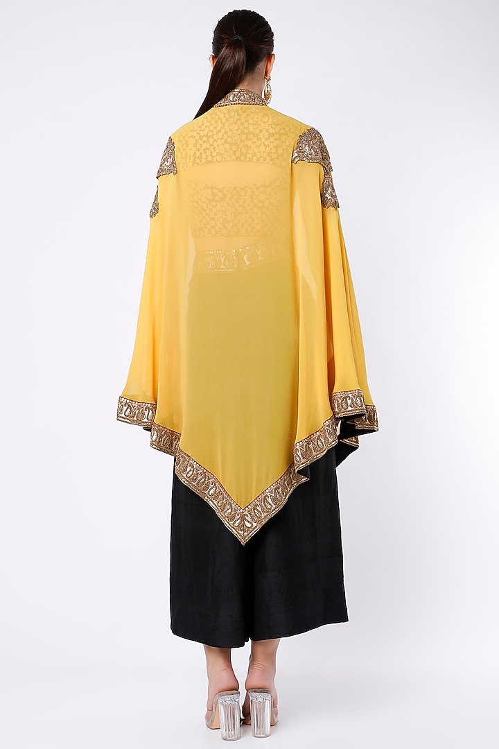 Mustard & Black Embroidered Cape Set by Anand Kabra at Pernia's Pop Up Shop