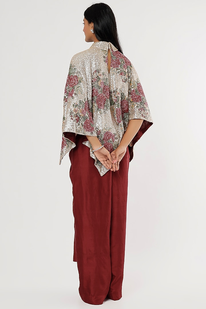 Wine Dupion Silk Draped Skirt Set by Anand Kabra at Pernia's Pop Up Shop