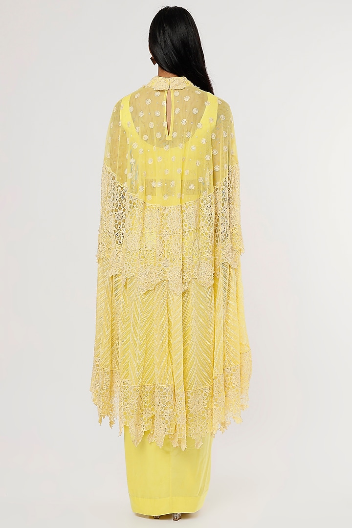 Yellow Satin Draped Skirt Set by Anand Kabra at Pernia's Pop Up Shop