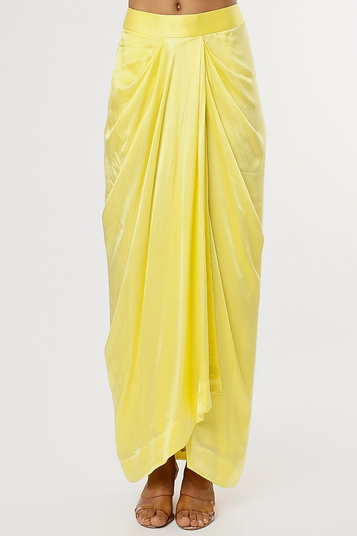Yellow Satin Draped Skirt Set by Anand Kabra at Pernia's Pop Up Shop