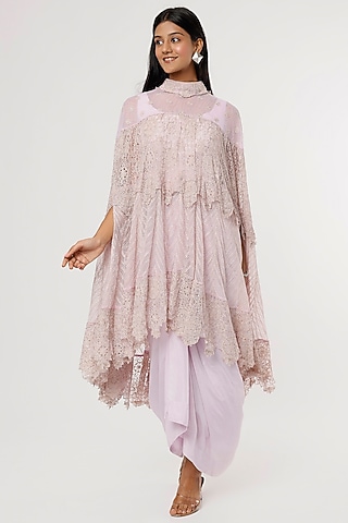Purple Habutai Silk Draped Skirt Set by Anand Kabra