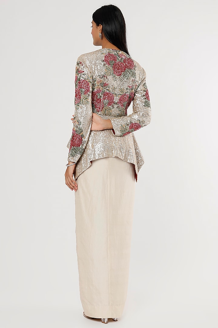 Ivory Dupion Silk Draped Skirt Set by Anand Kabra at Pernia's Pop Up Shop