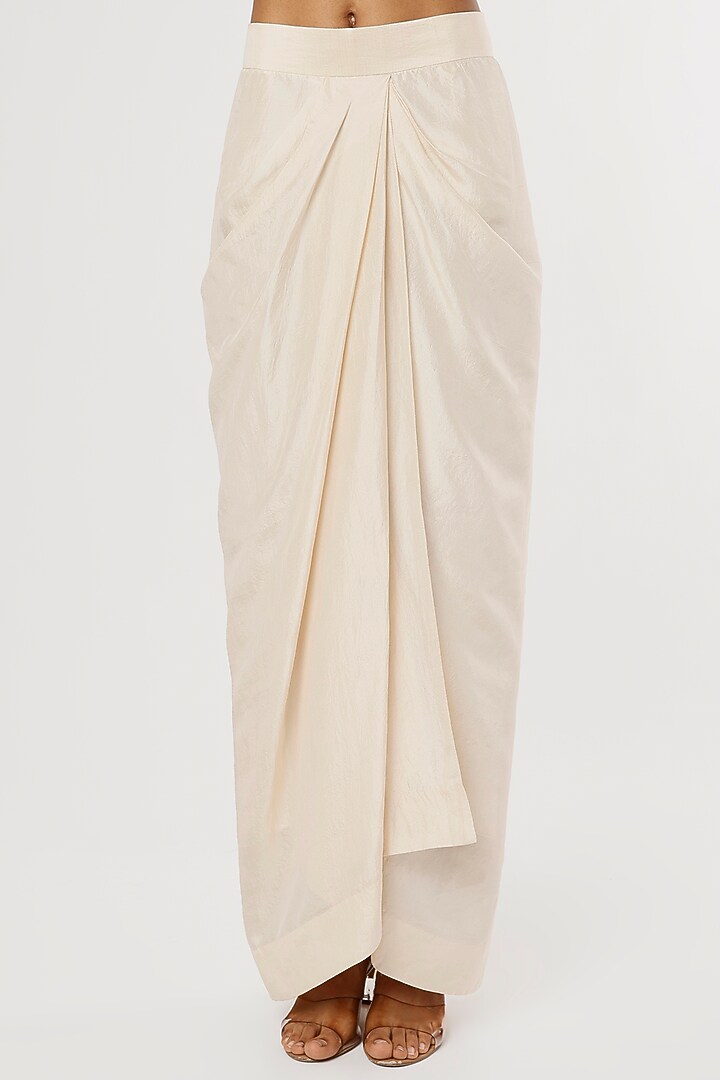 Ivory Dupion Silk Draped Skirt Set by Anand Kabra at Pernia's Pop Up Shop