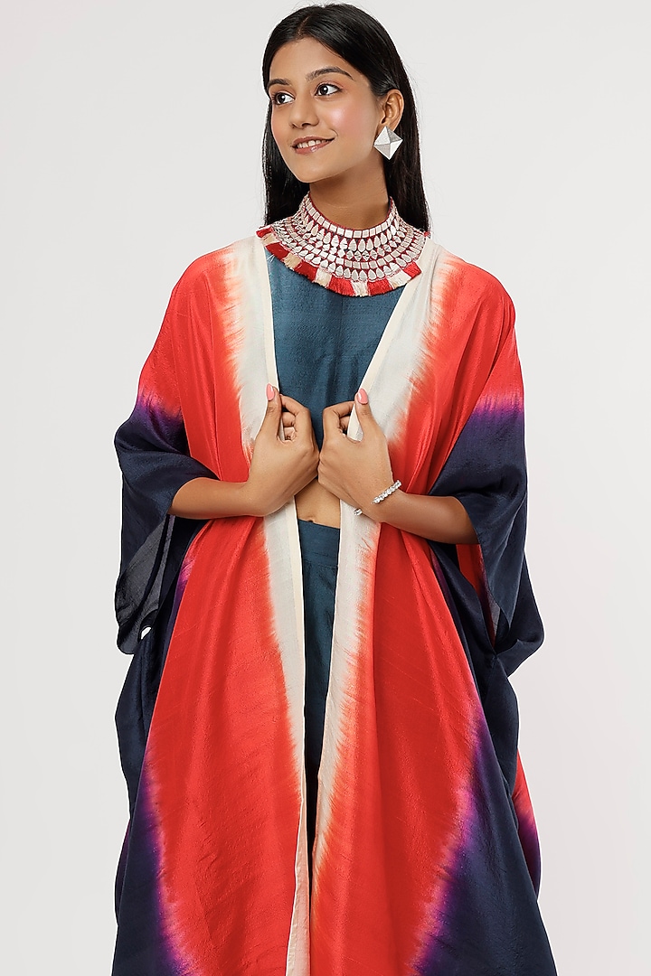 Multi-Colored Dupion Cape Set by Anand Kabra at Pernia's Pop Up Shop