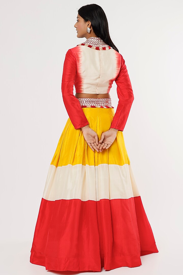Multi-Colored Dupion Mirror Embroidered Wedding Lehenga Set by Anand Kabra at Pernia's Pop Up Shop