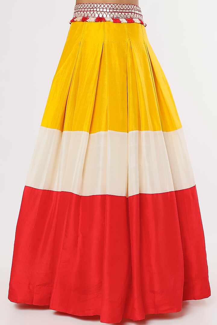 Multi-Colored Dupion Mirror Embroidered Wedding Lehenga Set by Anand Kabra at Pernia's Pop Up Shop