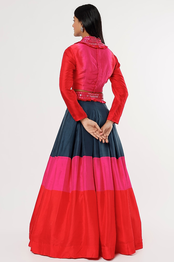 Multi-Colored Dupion Mirror Embroidered Wedding Lehenga Set by Anand Kabra at Pernia's Pop Up Shop
