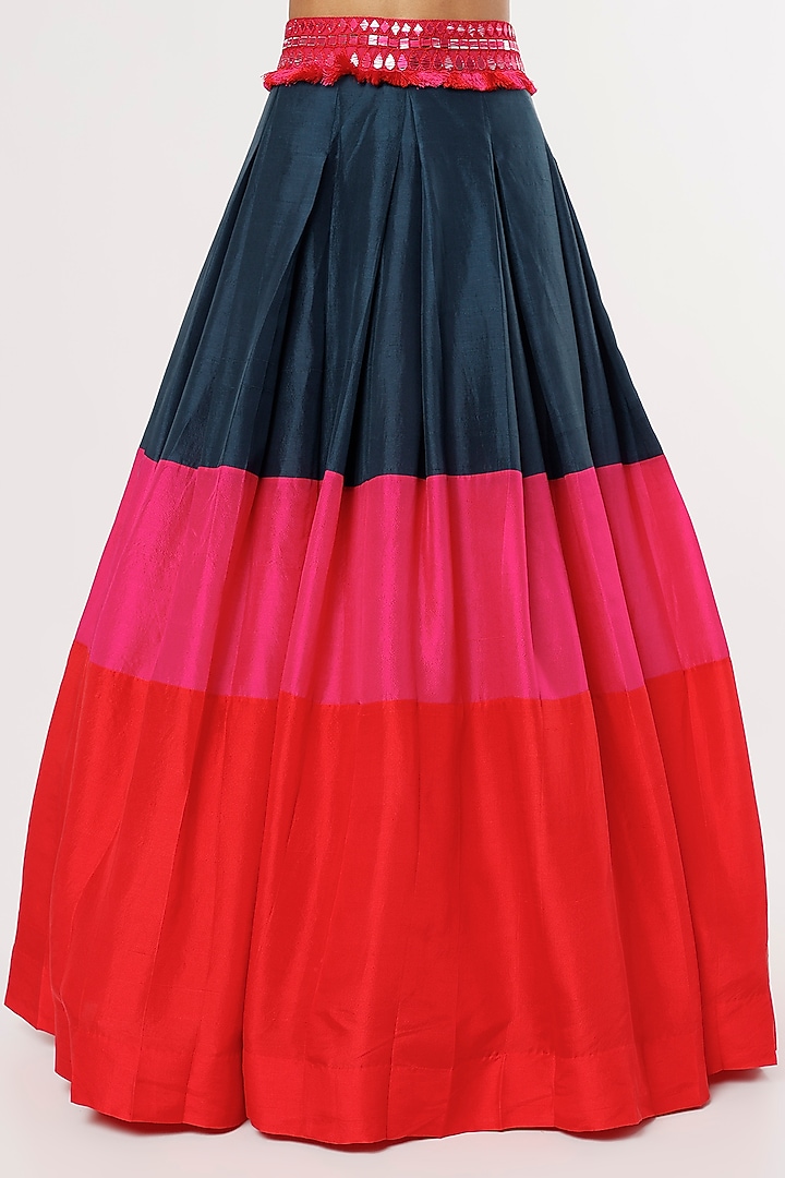 Multi-Colored Dupion Mirror Embroidered Wedding Lehenga Set by Anand Kabra at Pernia's Pop Up Shop