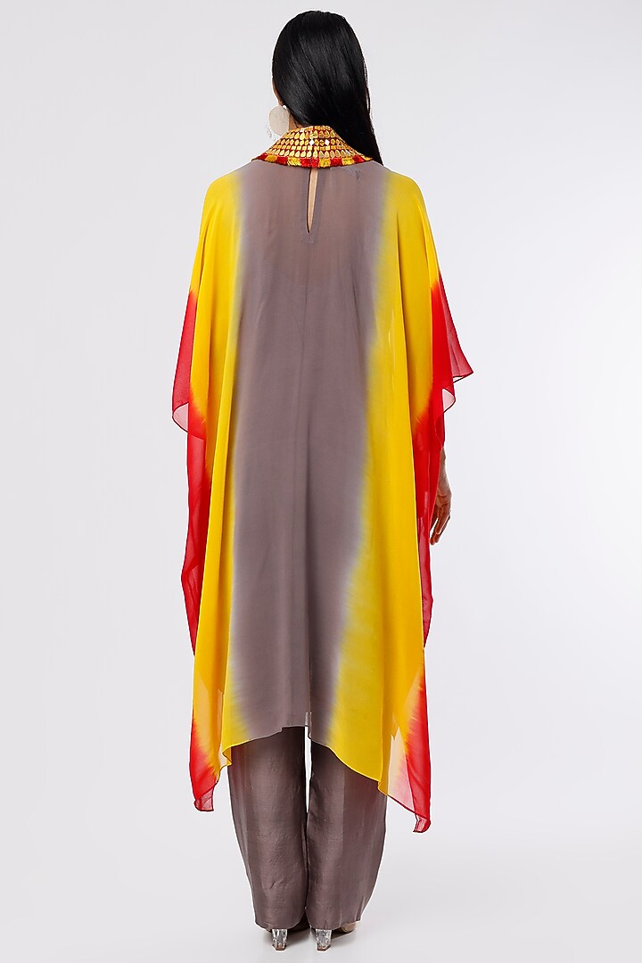 Multi-Colored Dupion Mirror Embroidered Cape Set by Anand Kabra at Pernia's Pop Up Shop