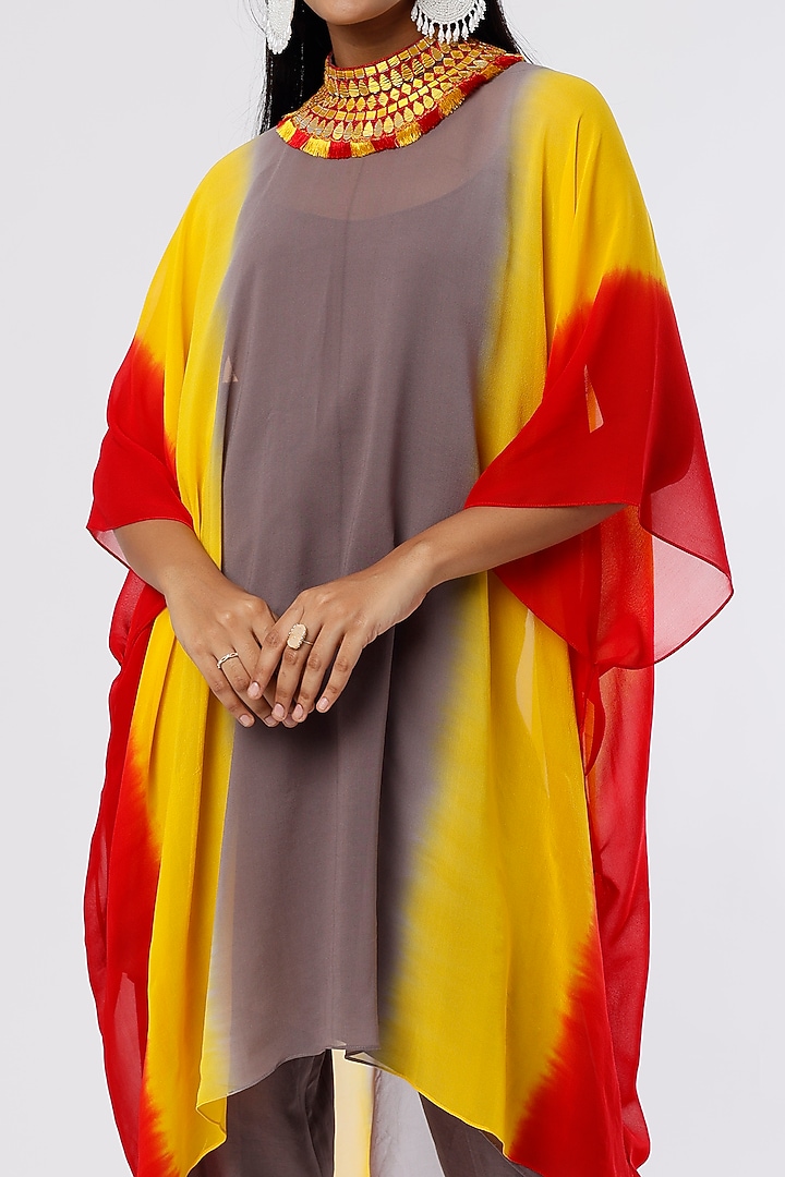 Multi-Colored Dupion Mirror Embroidered Cape Set by Anand Kabra at Pernia's Pop Up Shop
