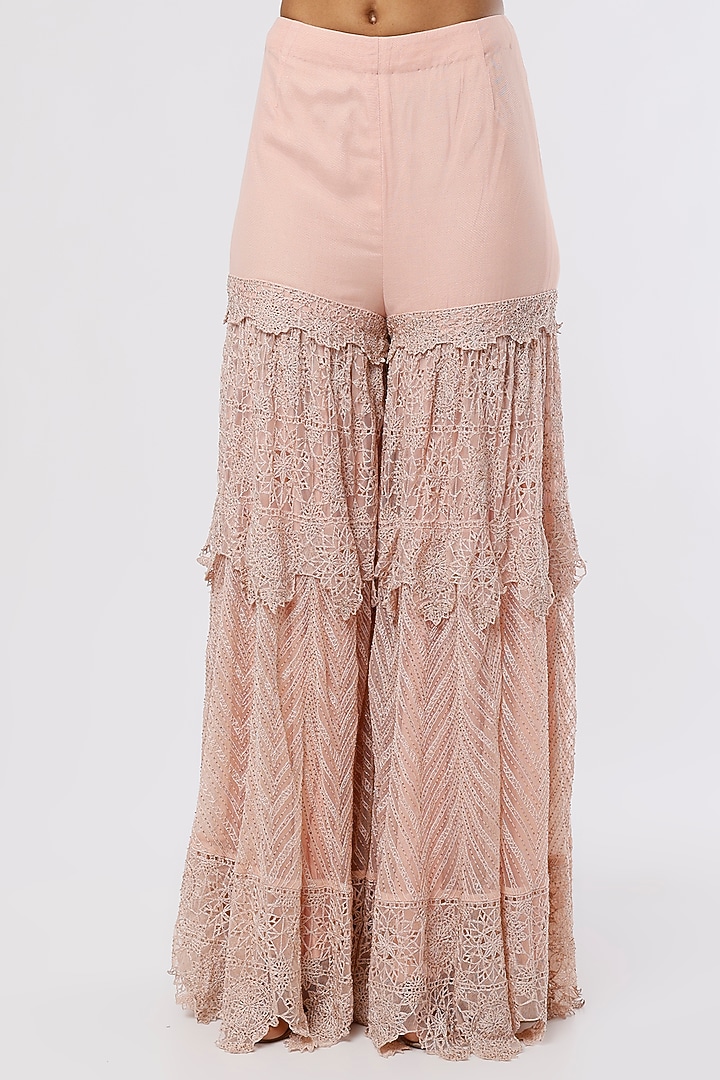 Peach Tulle Bridal Sharara Set by Anand Kabra at Pernia's Pop Up Shop