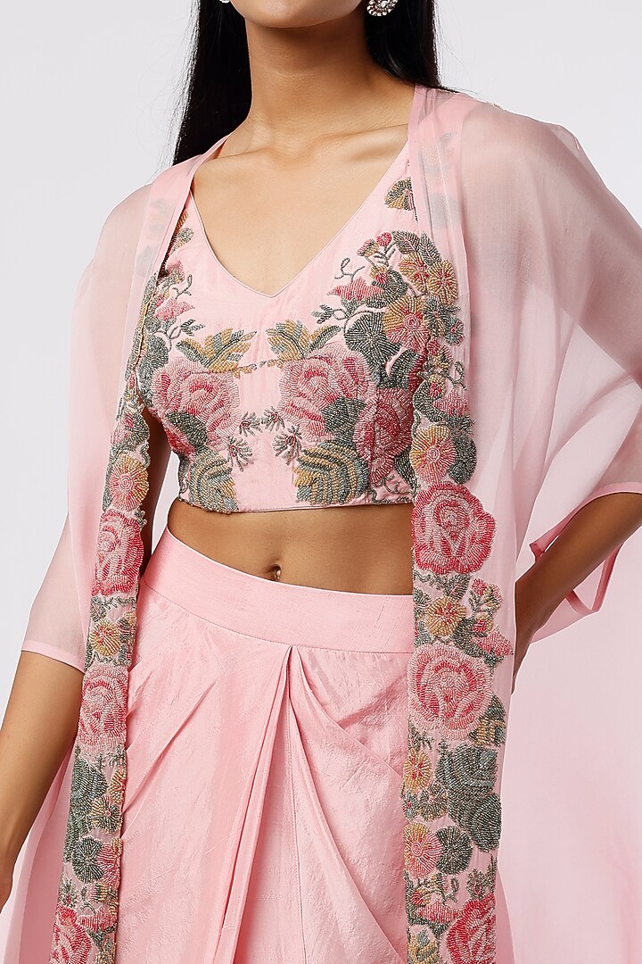Peach Organza Skirt Set by Anand Kabra at Pernia's Pop Up Shop