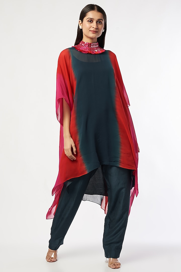 Multi-Colored Silk Cape Set by Anand Kabra