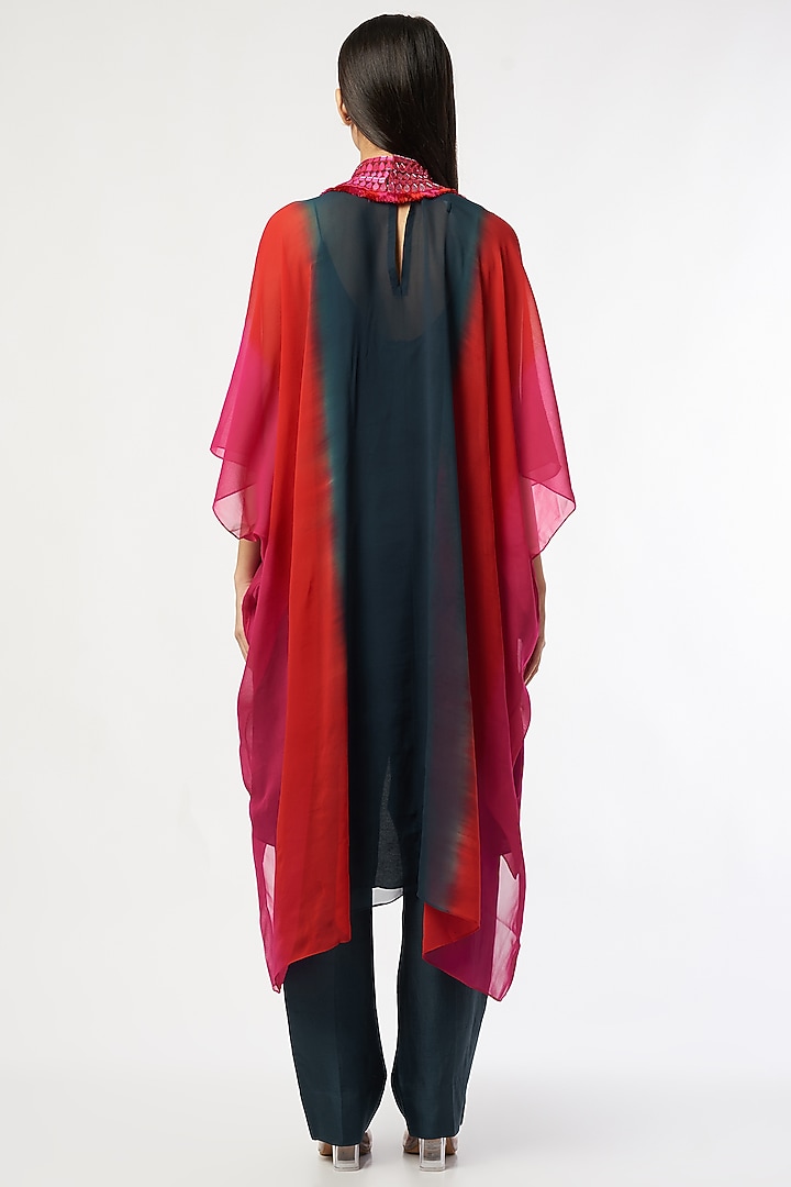 Multi-Colored Dupion Silk Mirror Embroidered Cape Set by Anand Kabra at Pernia's Pop Up Shop